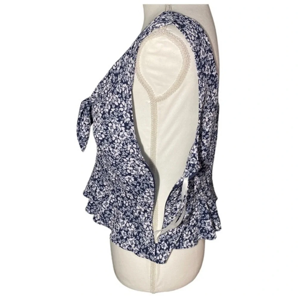 Gianni Bini‎ Floral Tie Front Peplum Top Navy White Sleeveless Size 12